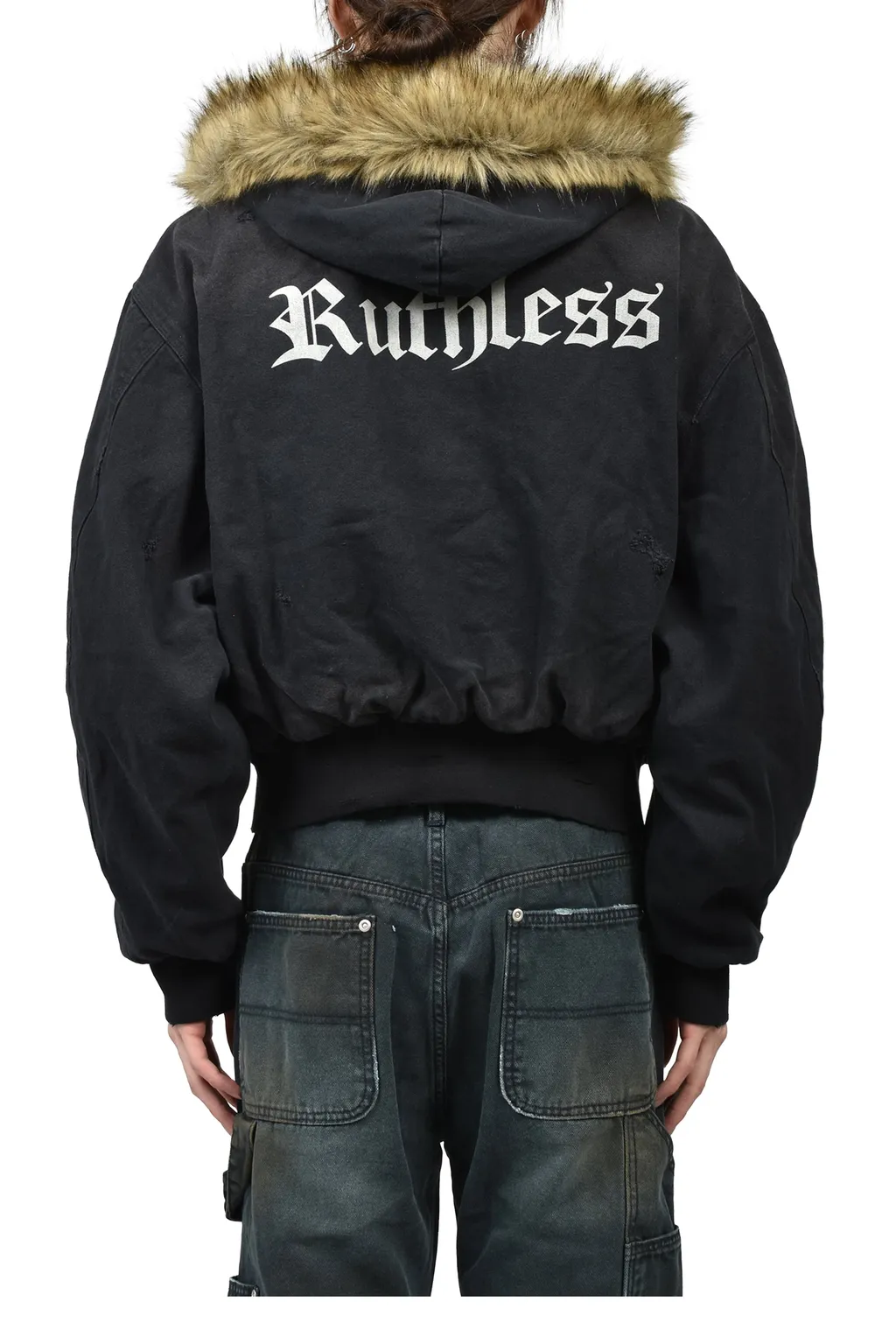 Detachable Fur Hoodied Work Jacket / Blk
