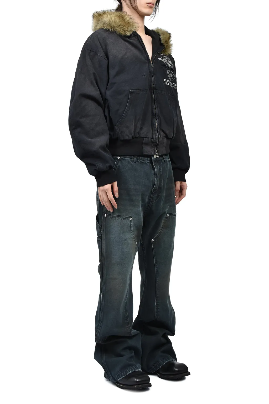 Detachable Fur Hoodied Work Jacket / Blk