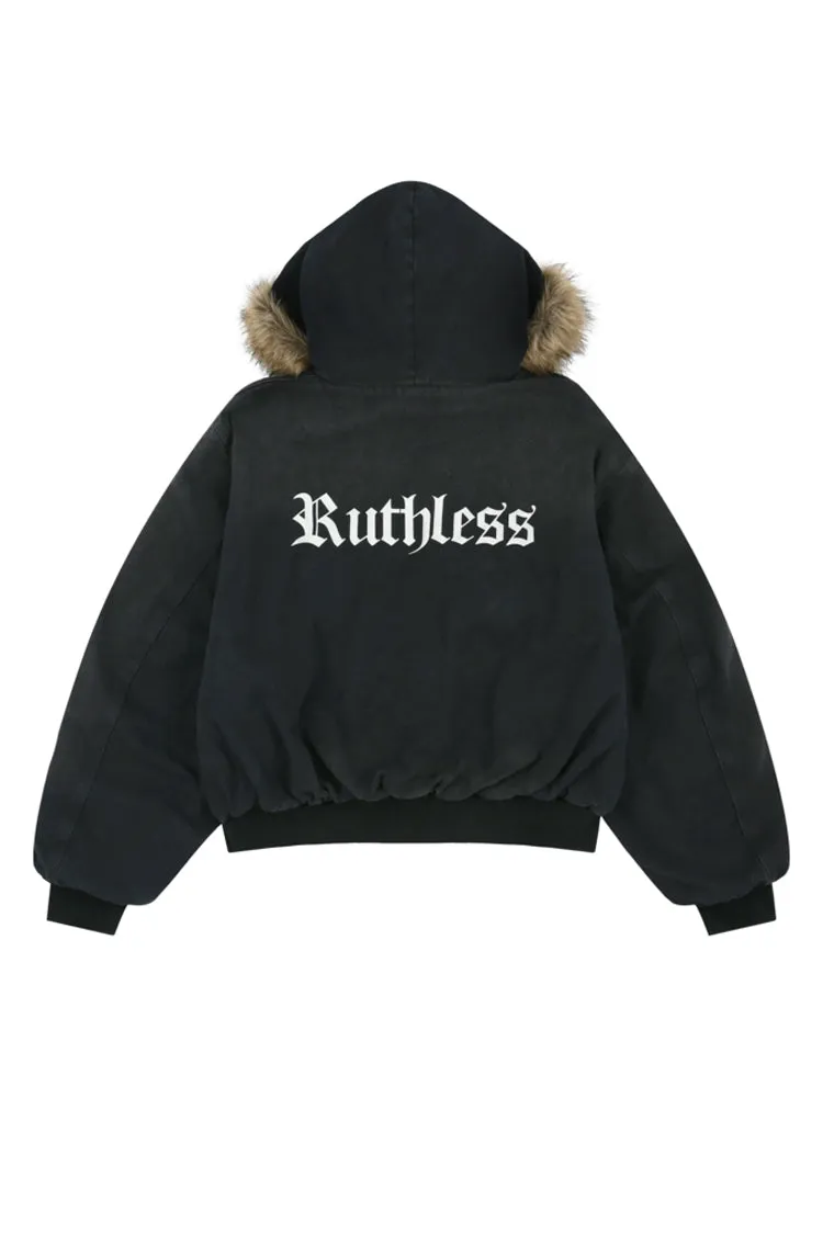 Detachable Fur Hoodied Work Jacket / Blk