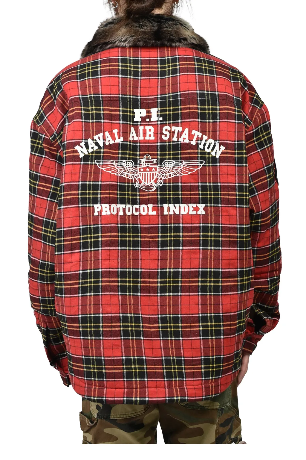 Fur Flannel Shirts Jacket / Red