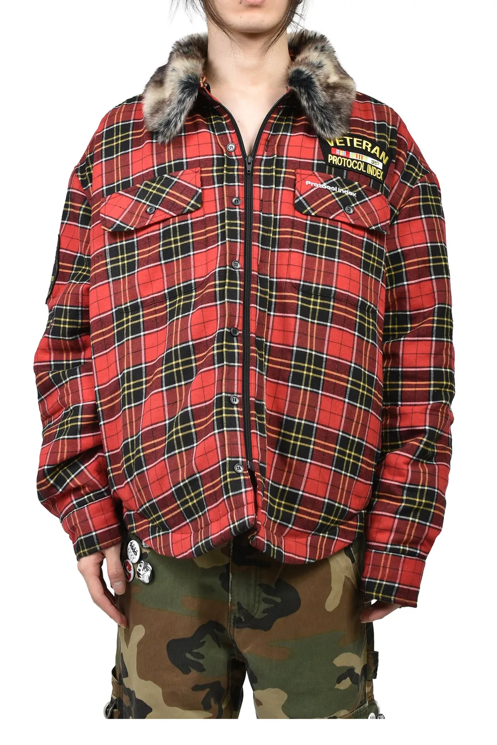Fur Flannel Shirts Jacket / Red