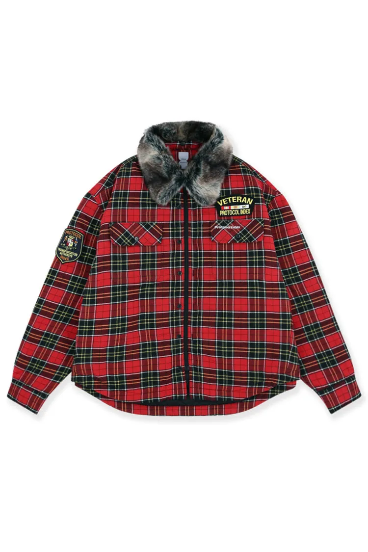 Fur Flannel Shirts Jacket / Red