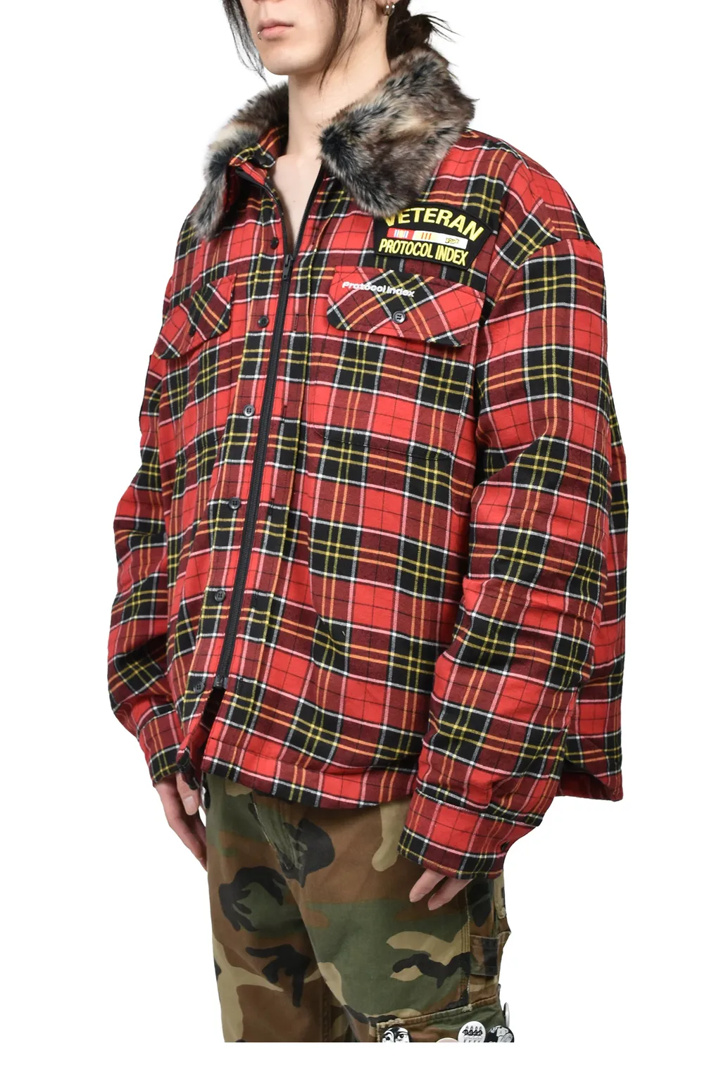Fur Flannel Shirts Jacket / Red
