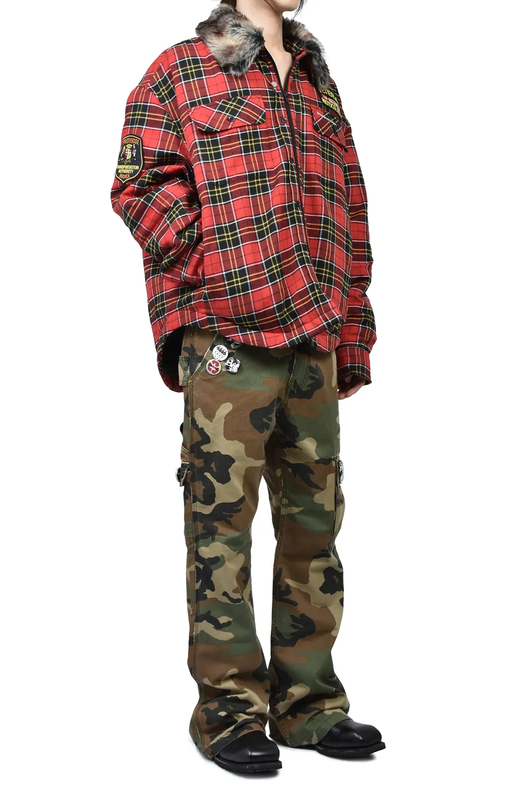 Fur Flannel Shirts Jacket / Red