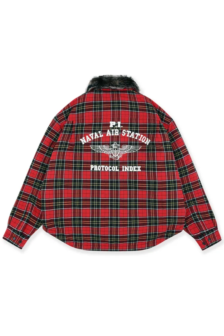 Fur Flannel Shirts Jacket / Red