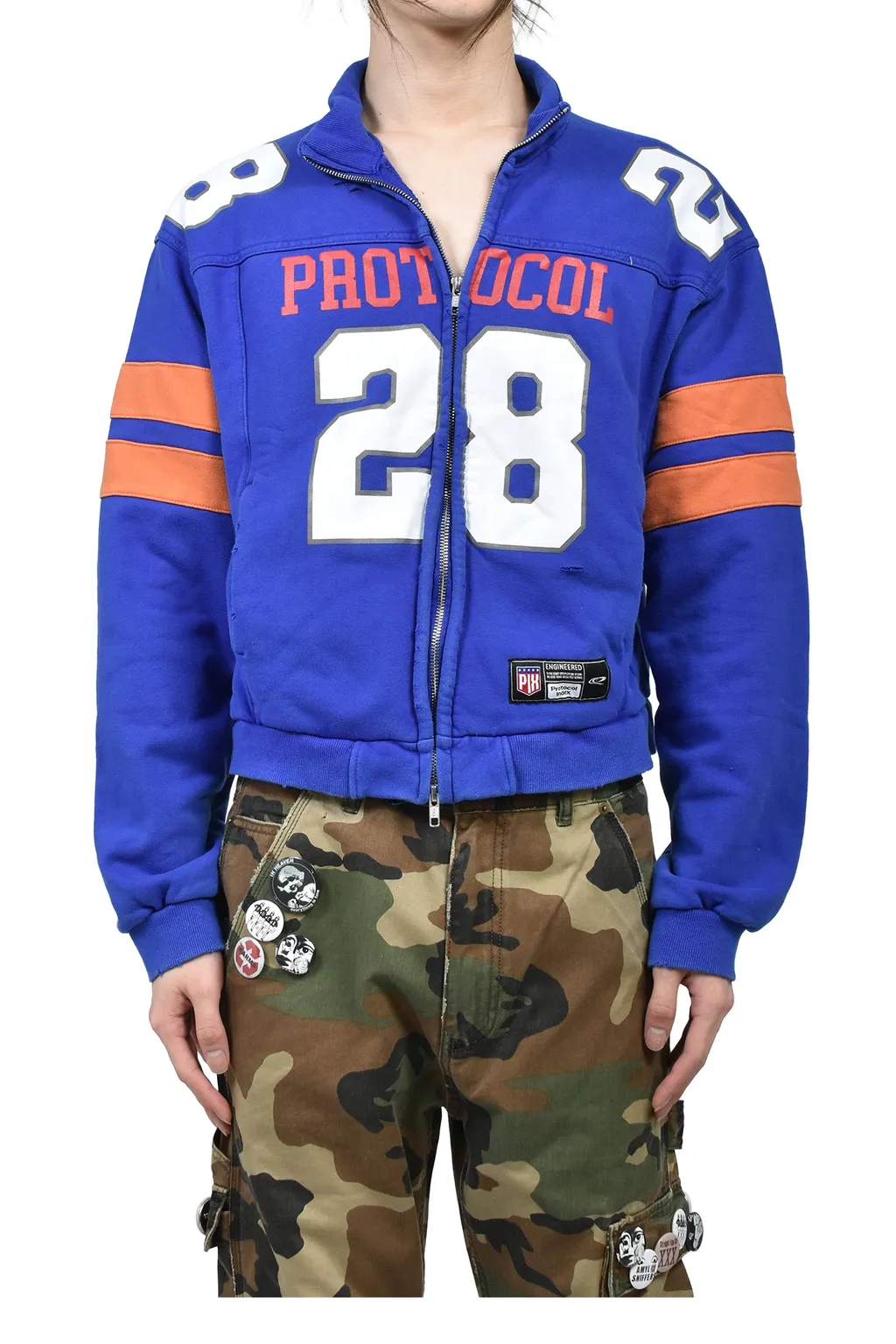 Football Jersey Track Jacket / Washed Blu