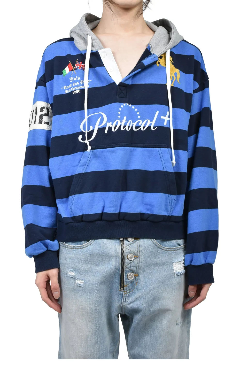 Stripe Polo Hoodie / Blu