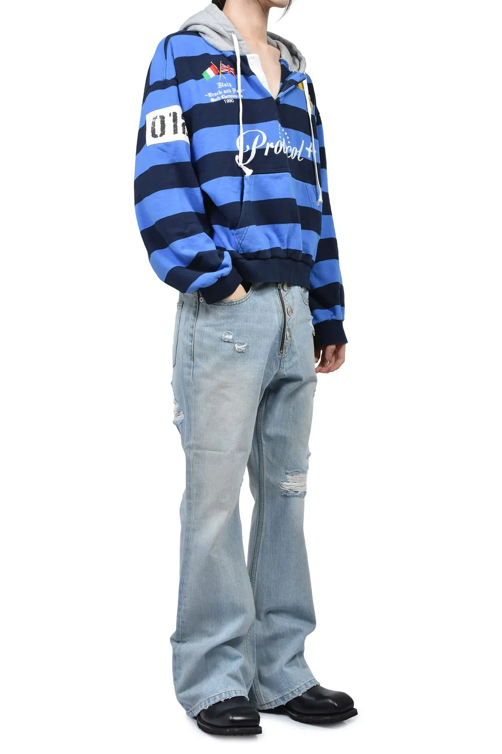 Stripe Polo Hoodie / Blu