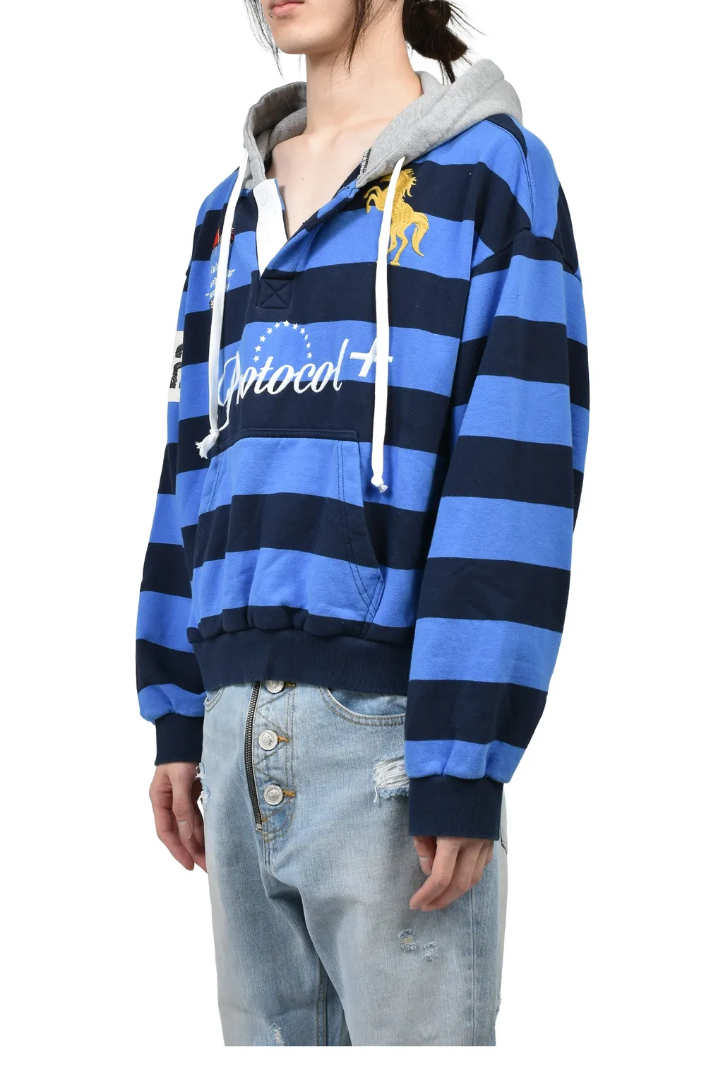 Stripe Polo Hoodie / Blu