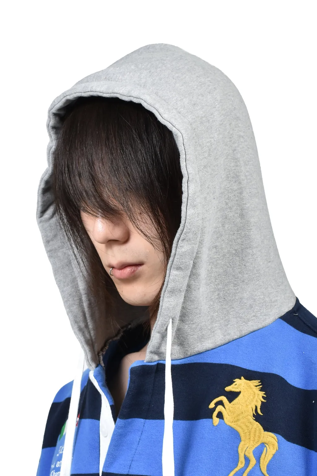 Stripe Polo Hoodie / Blu