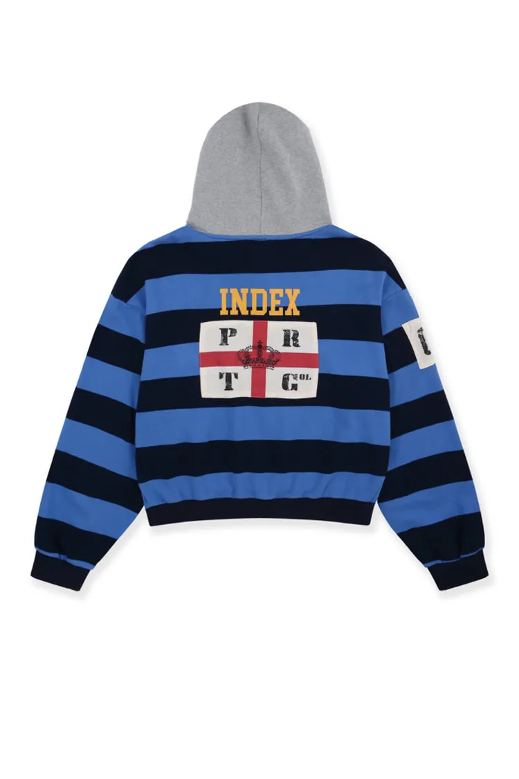 Stripe Polo Hoodie / Blu