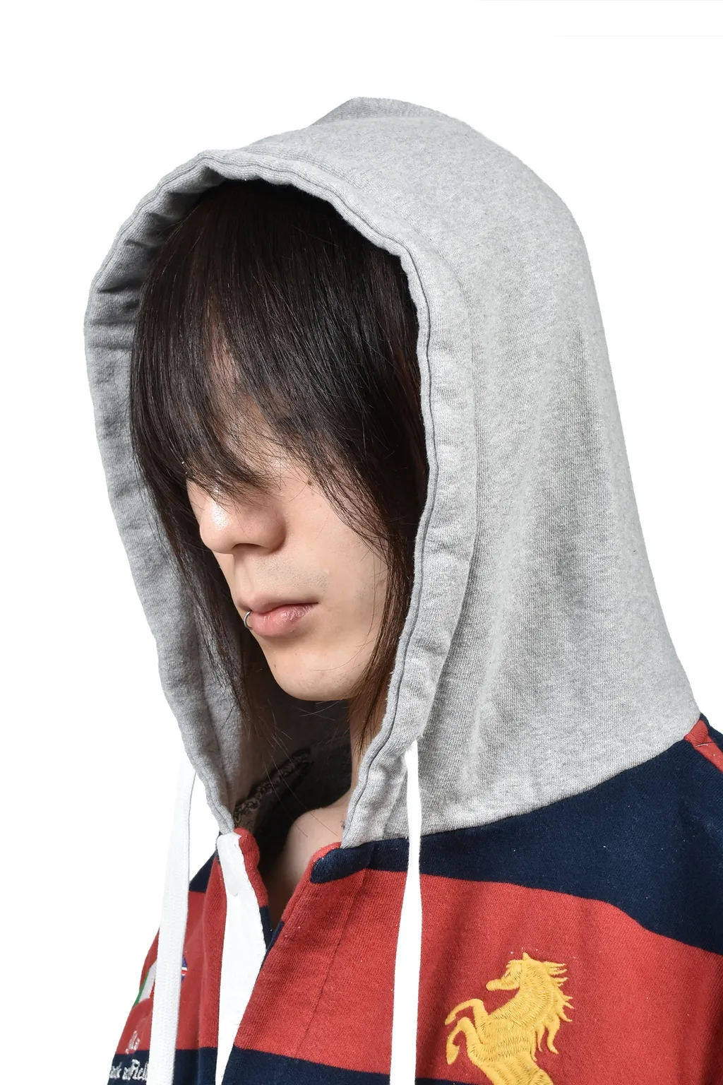 Stripe Polo Hoodie / Red