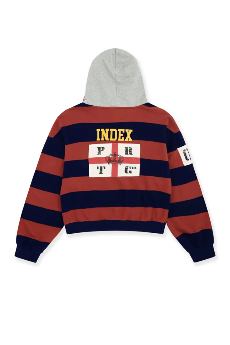 Stripe Polo Hoodie / Red
