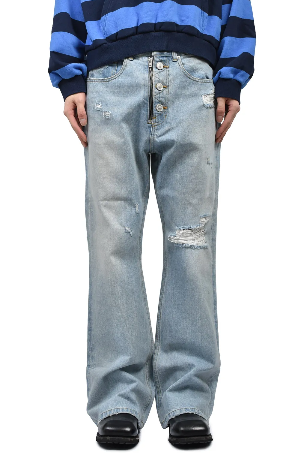 Double Closure Flared Denim / Blu
