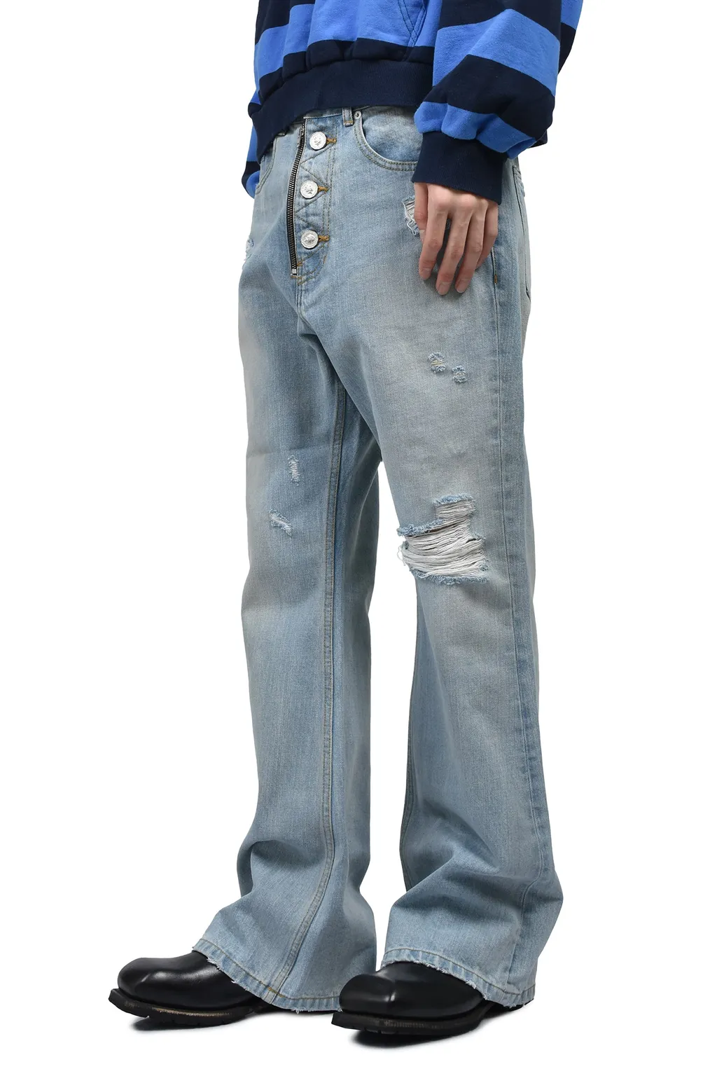 Double Closure Flared Denim / Blu