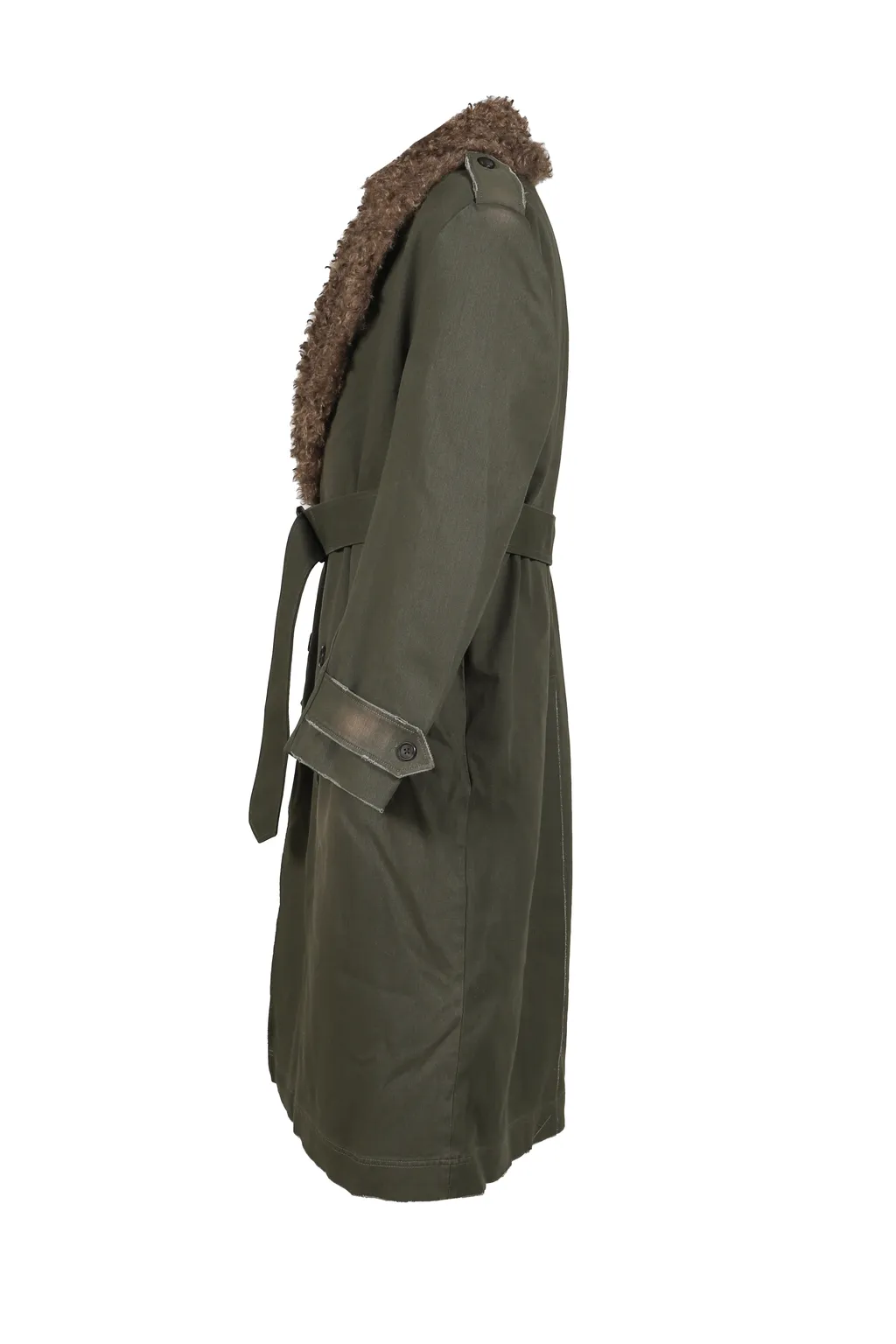Twill/Canvas Fur Lining Long Coat / Dusty Sage