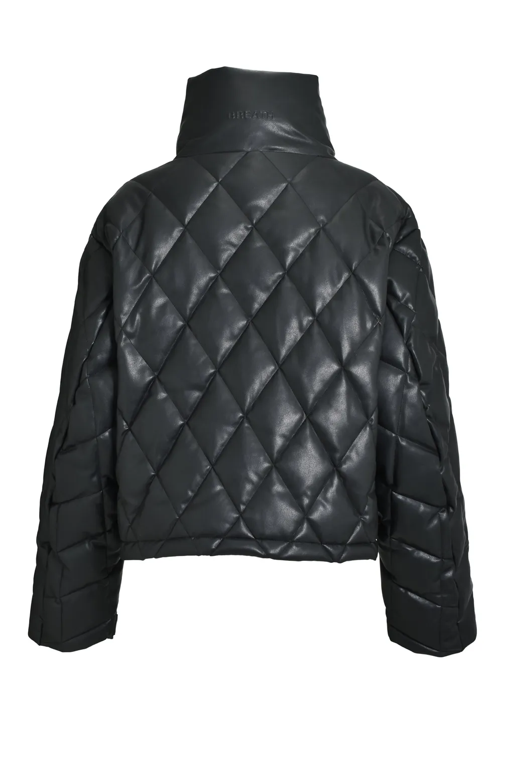 Faux Leather Quilting Down Jacket / Blk