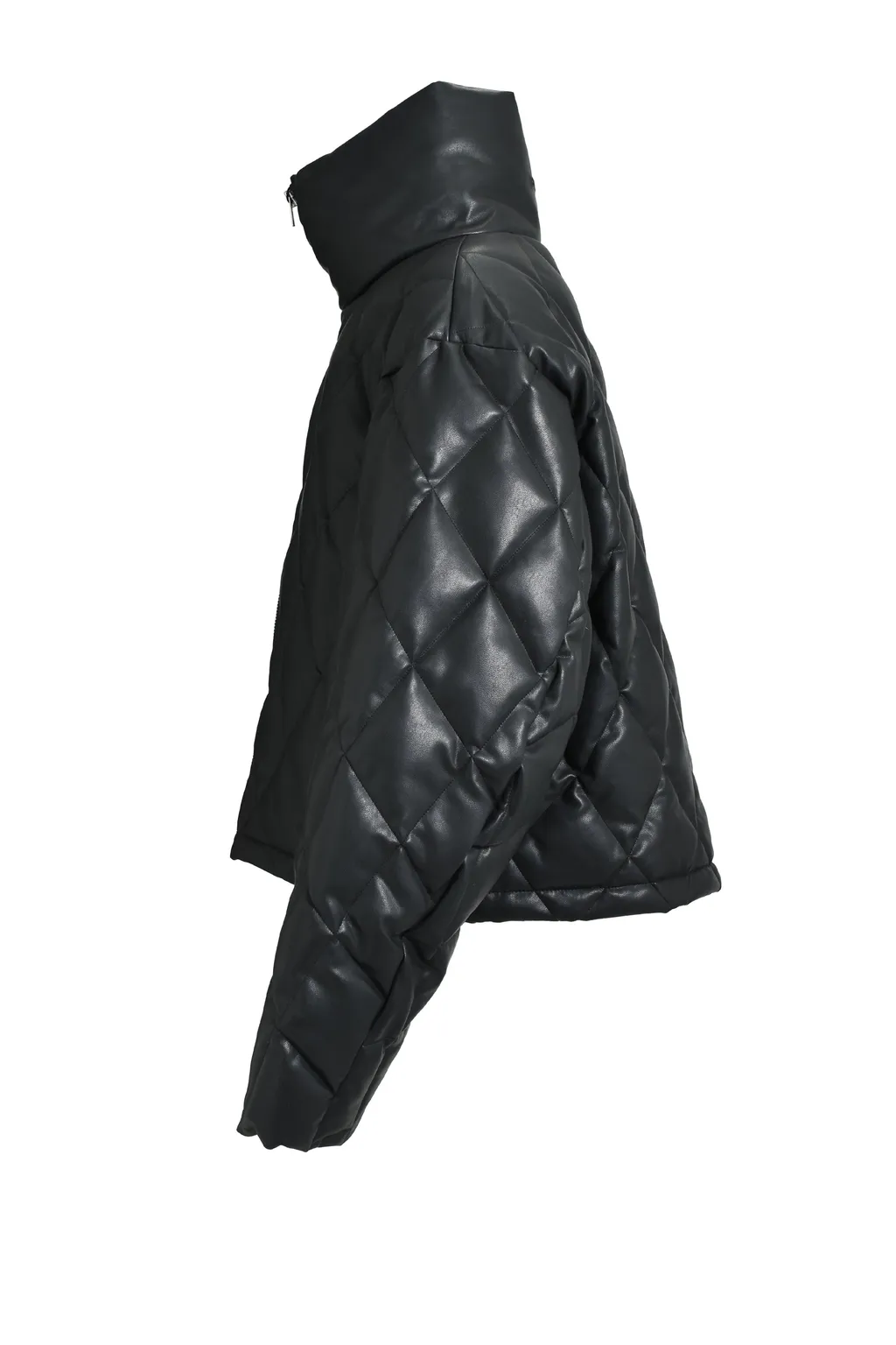 Faux Leather Quilting Down Jacket / Blk