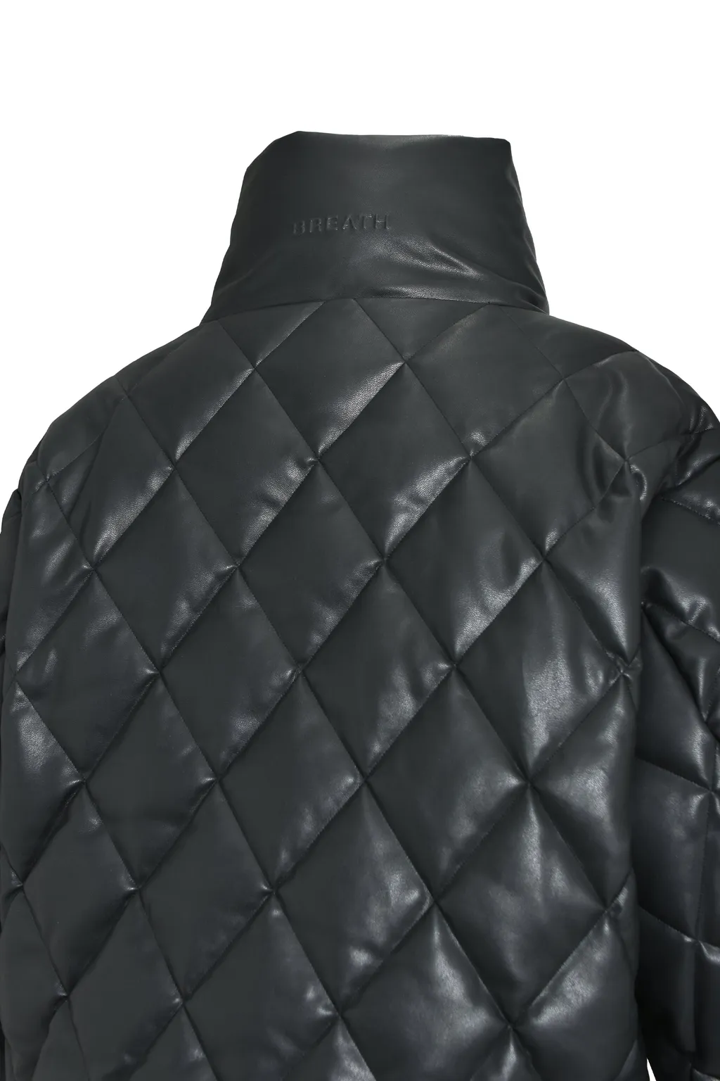Faux Leather Quilting Down Jacket / Blk