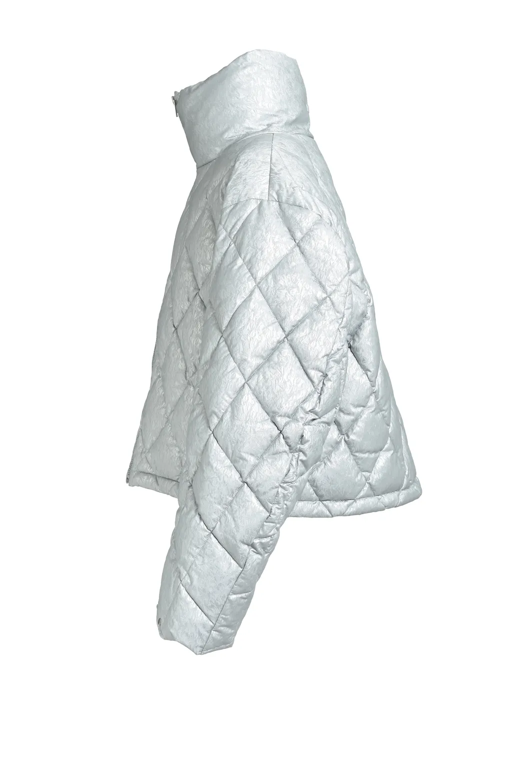 Faux Leather Shiny Quilting Down Jacket / Sil