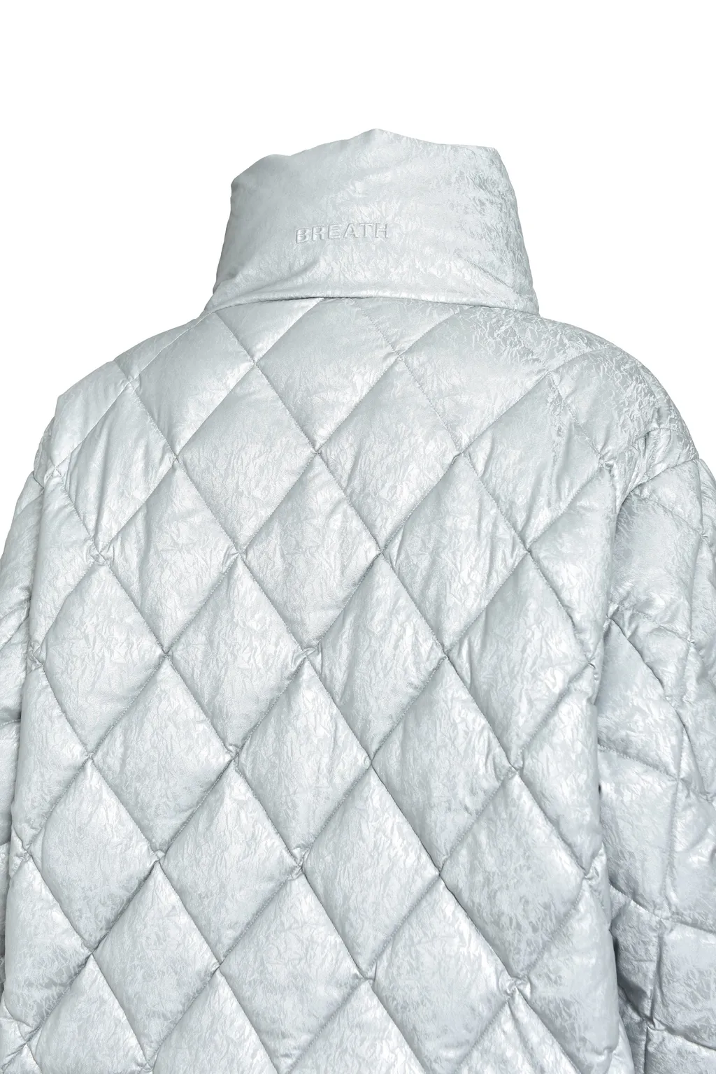 Faux Leather Shiny Quilting Down Jacket / Sil