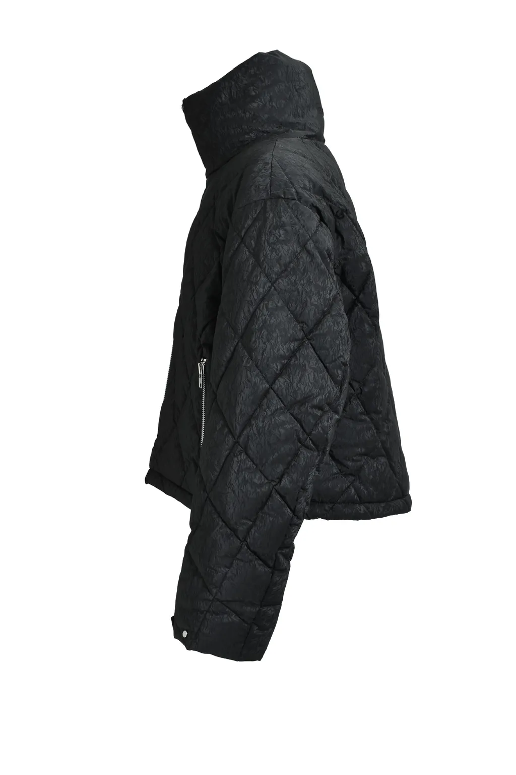 Faux Leather Shiny Quilting Down Jacket / F.Blk