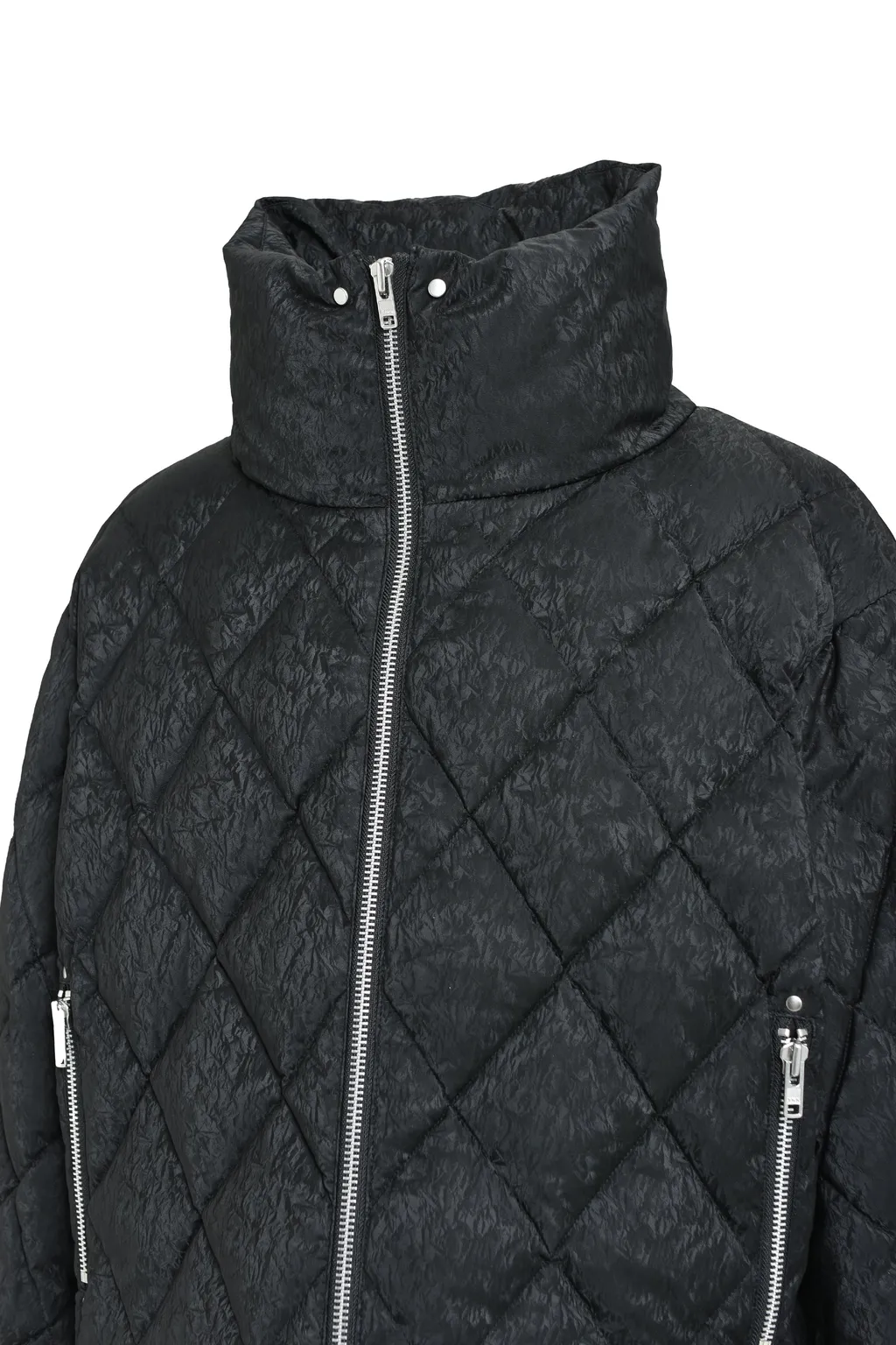 Faux Leather Shiny Quilting Down Jacket / F.Blk
