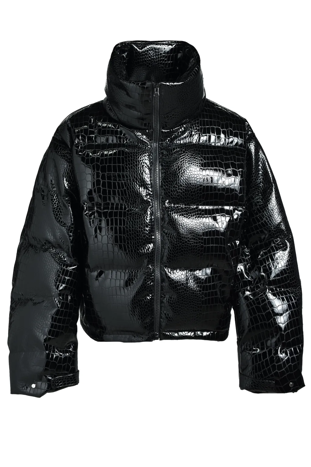 Faux Leather Crocodile Down Jacket / Blk