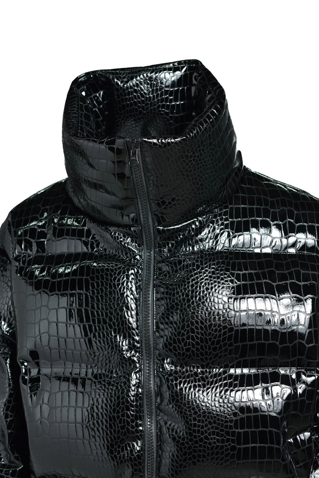 Faux Leather Crocodile Down Jacket / Blk