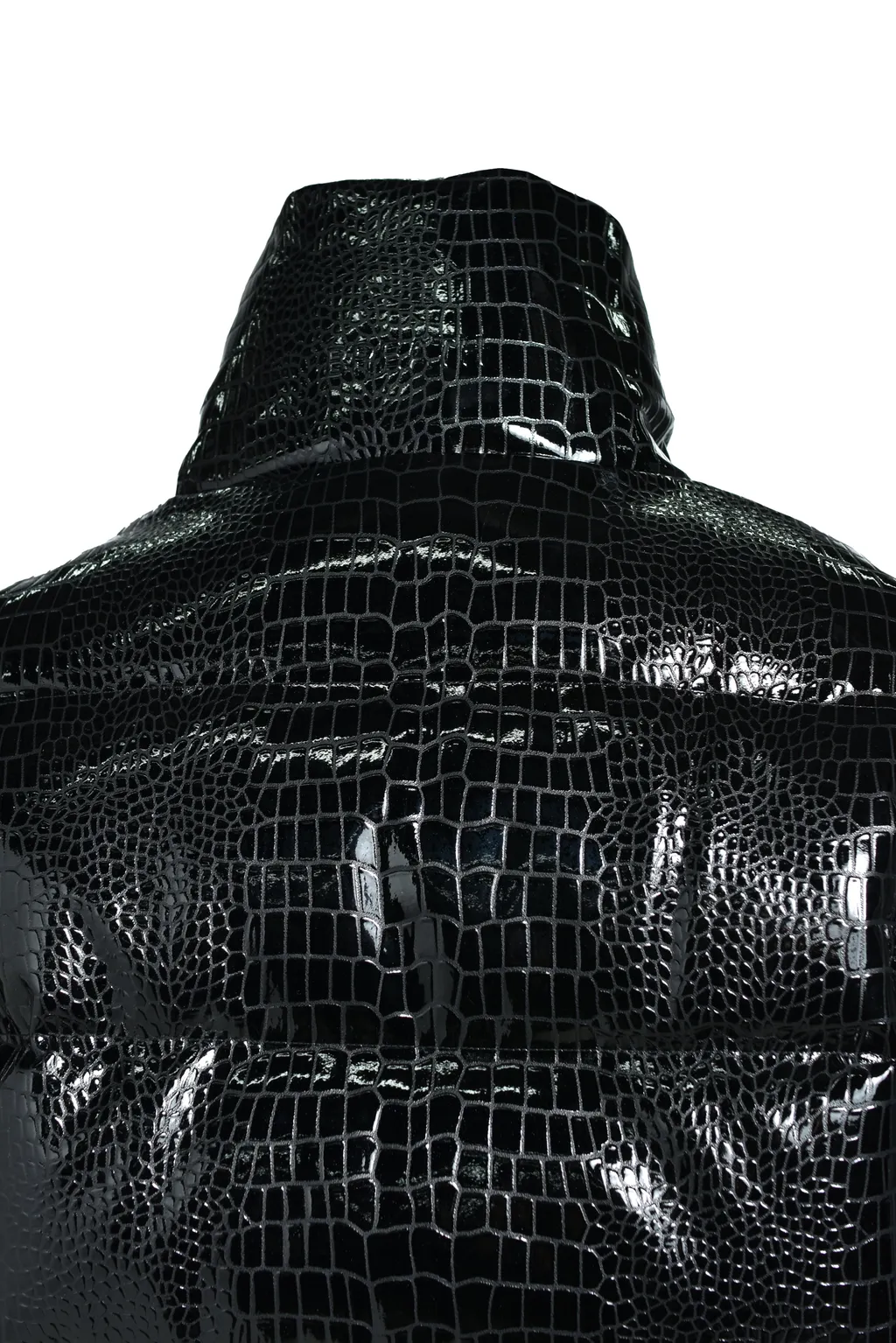 Faux Leather Crocodile Down Jacket / Blk
