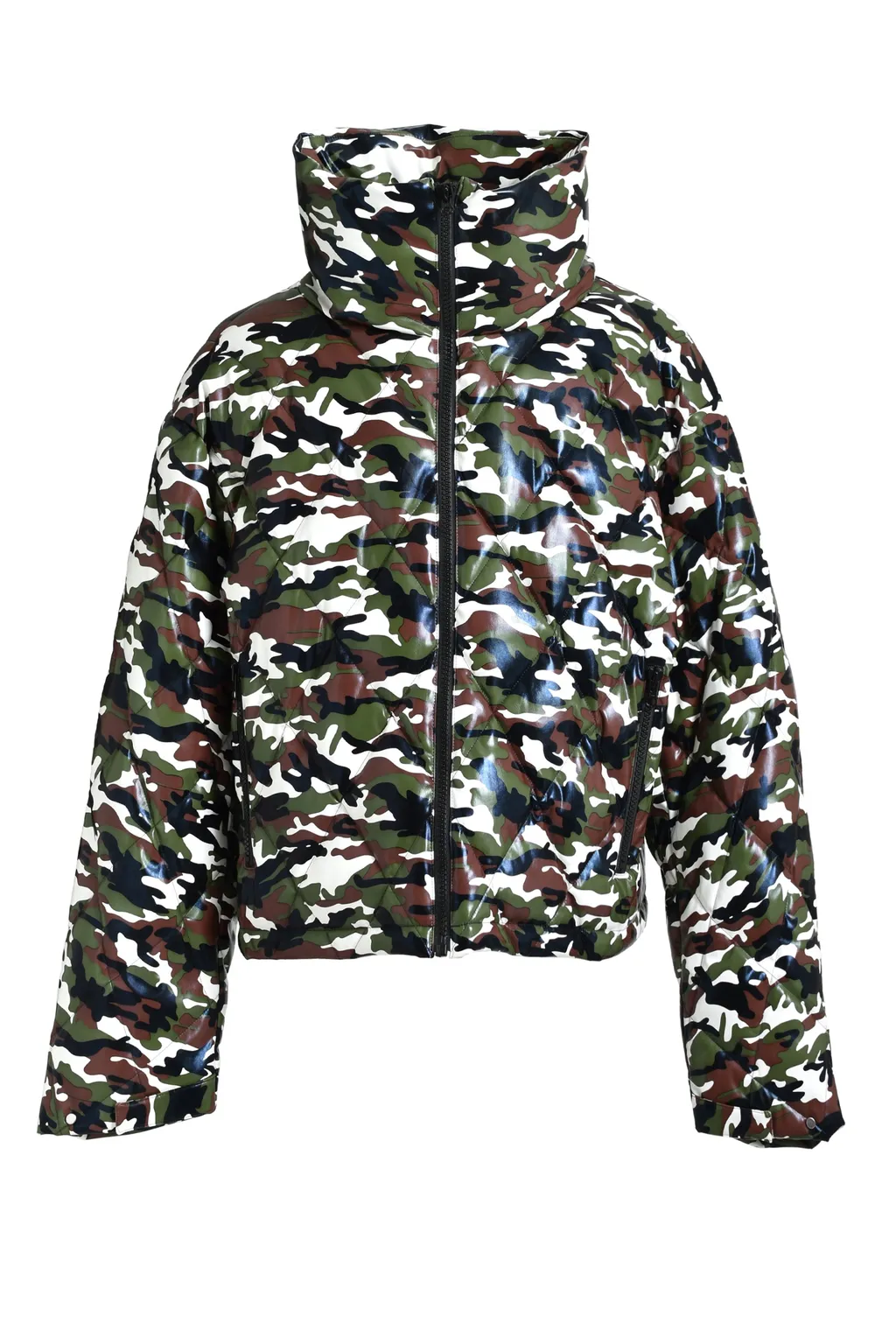 Faux Leather Quilting Camo Down Jacket / W.Camo