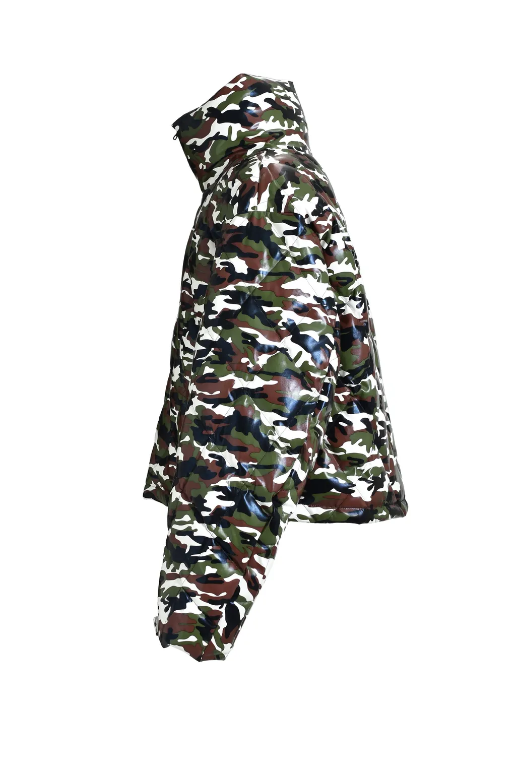 Faux Leather Quilting Camo Down Jacket / W.Camo