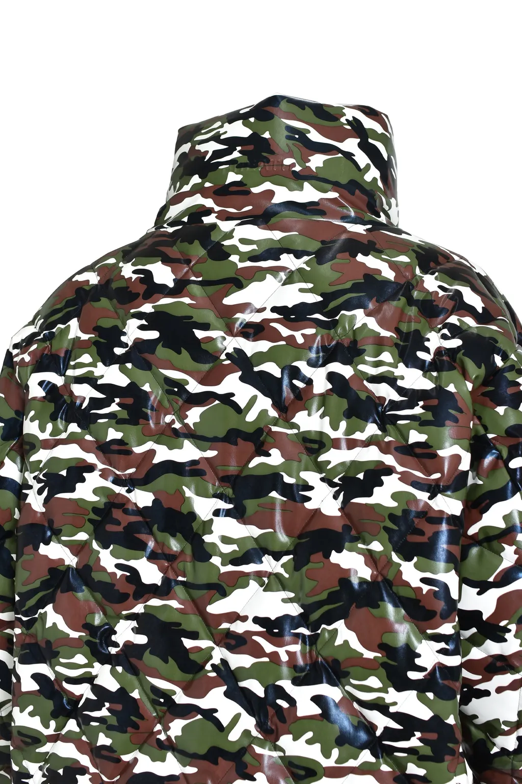 Faux Leather Quilting Camo Down Jacket / W.Camo