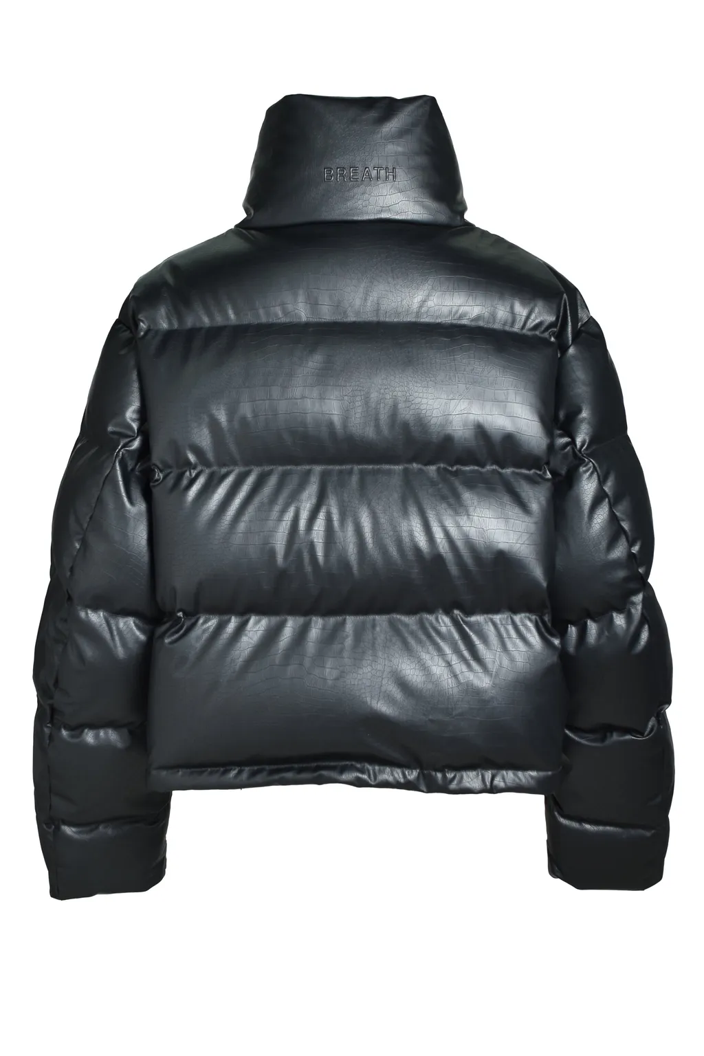 Faux Leather Matte Crocodile Down Jacket / Blk