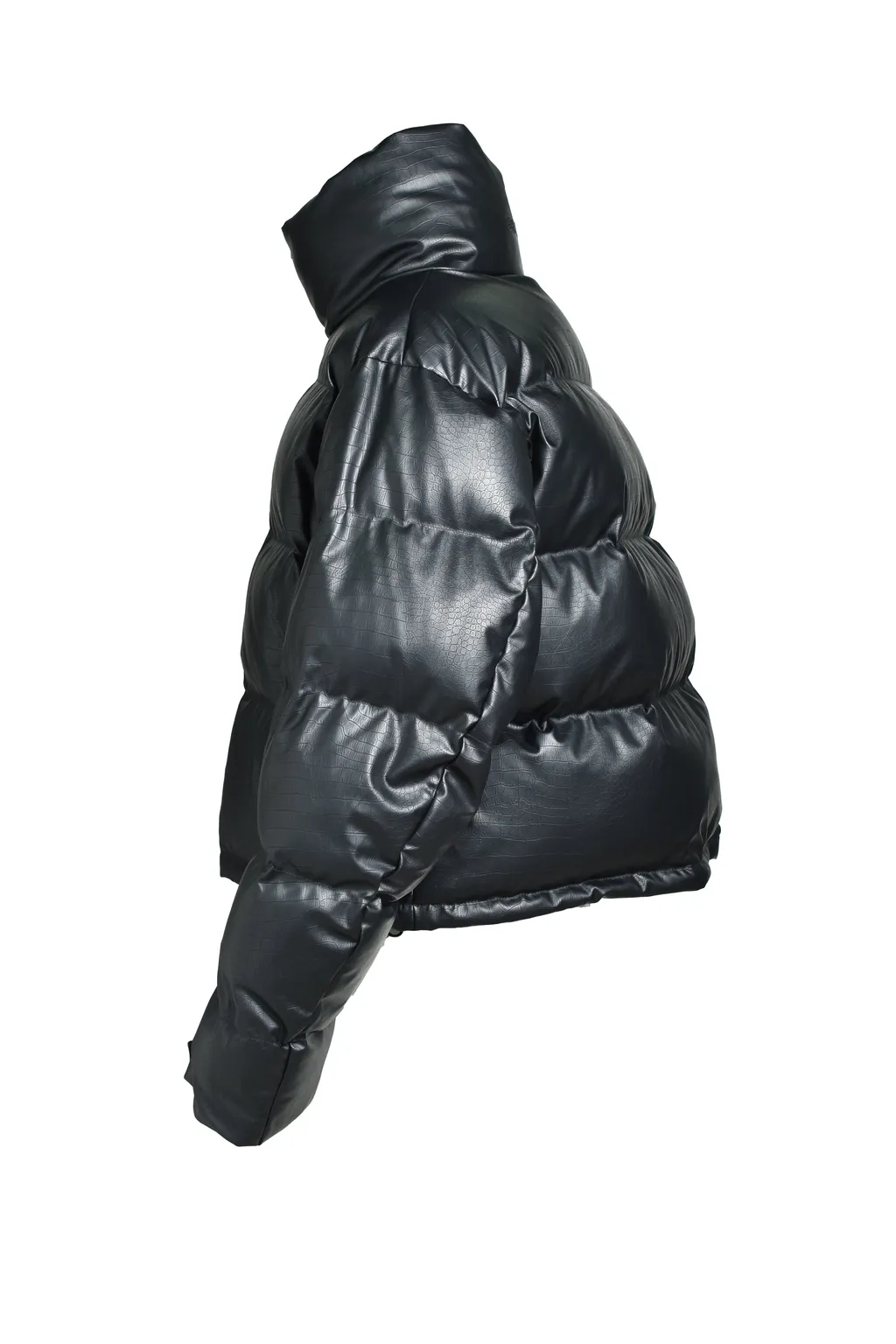 Faux Leather Matte Crocodile Down Jacket / Blk