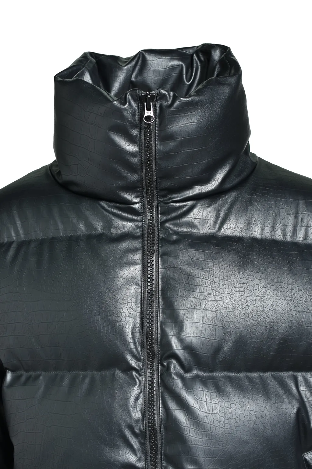 Faux Leather Matte Crocodile Down Jacket / Blk