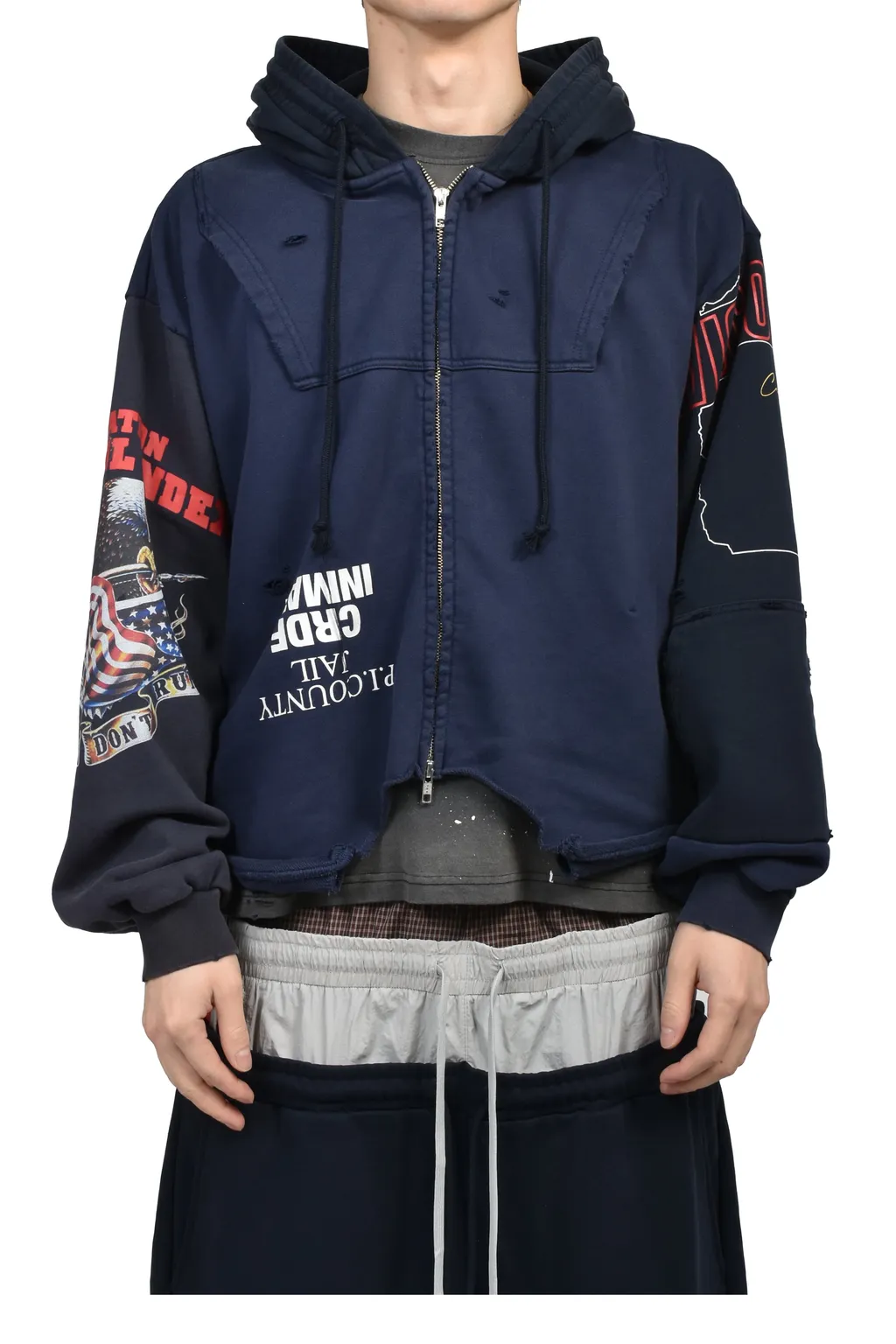 Upside Down Zip Hoodie / Nvy