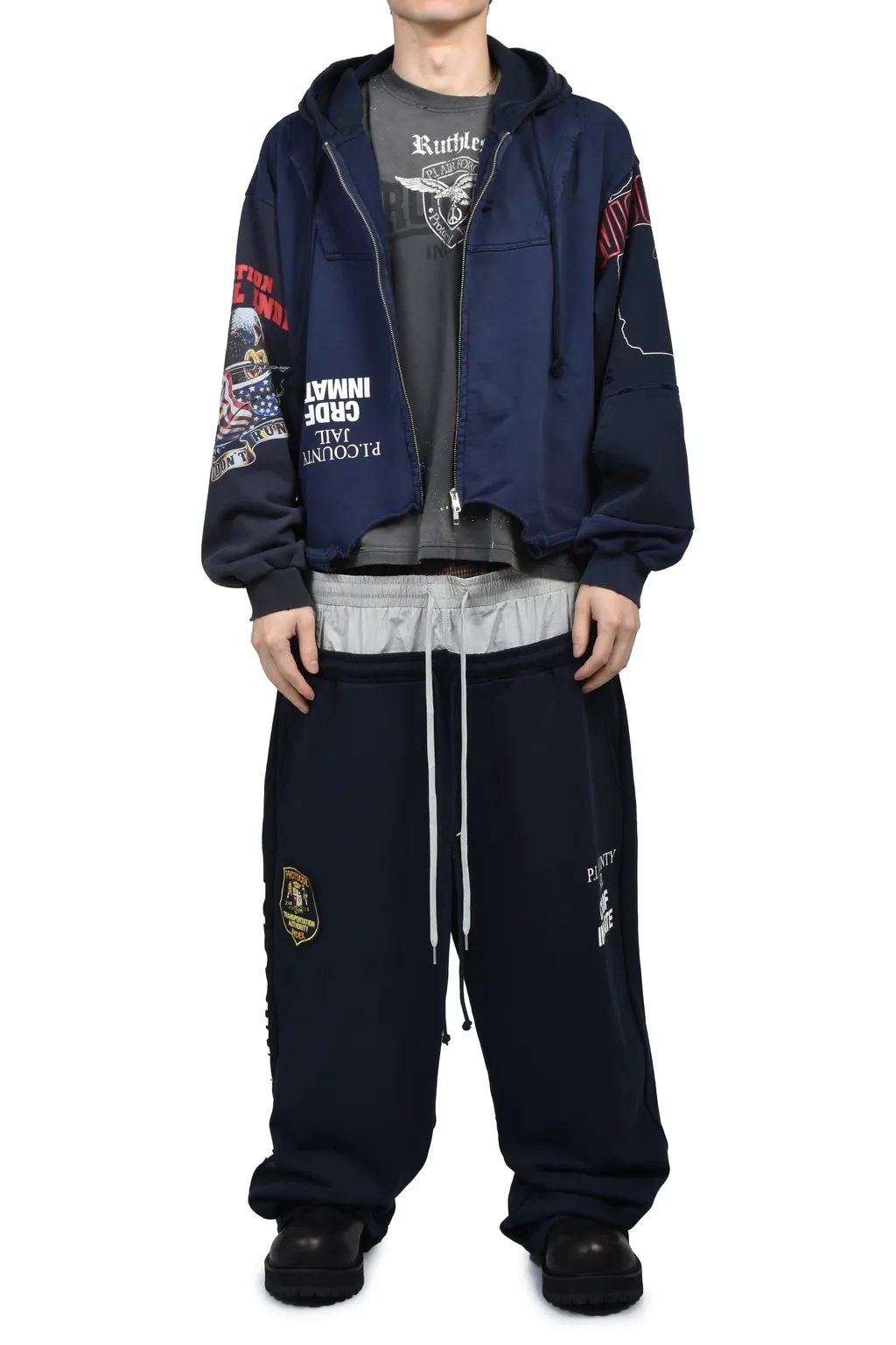 Upside Down Zip Hoodie / Nvy