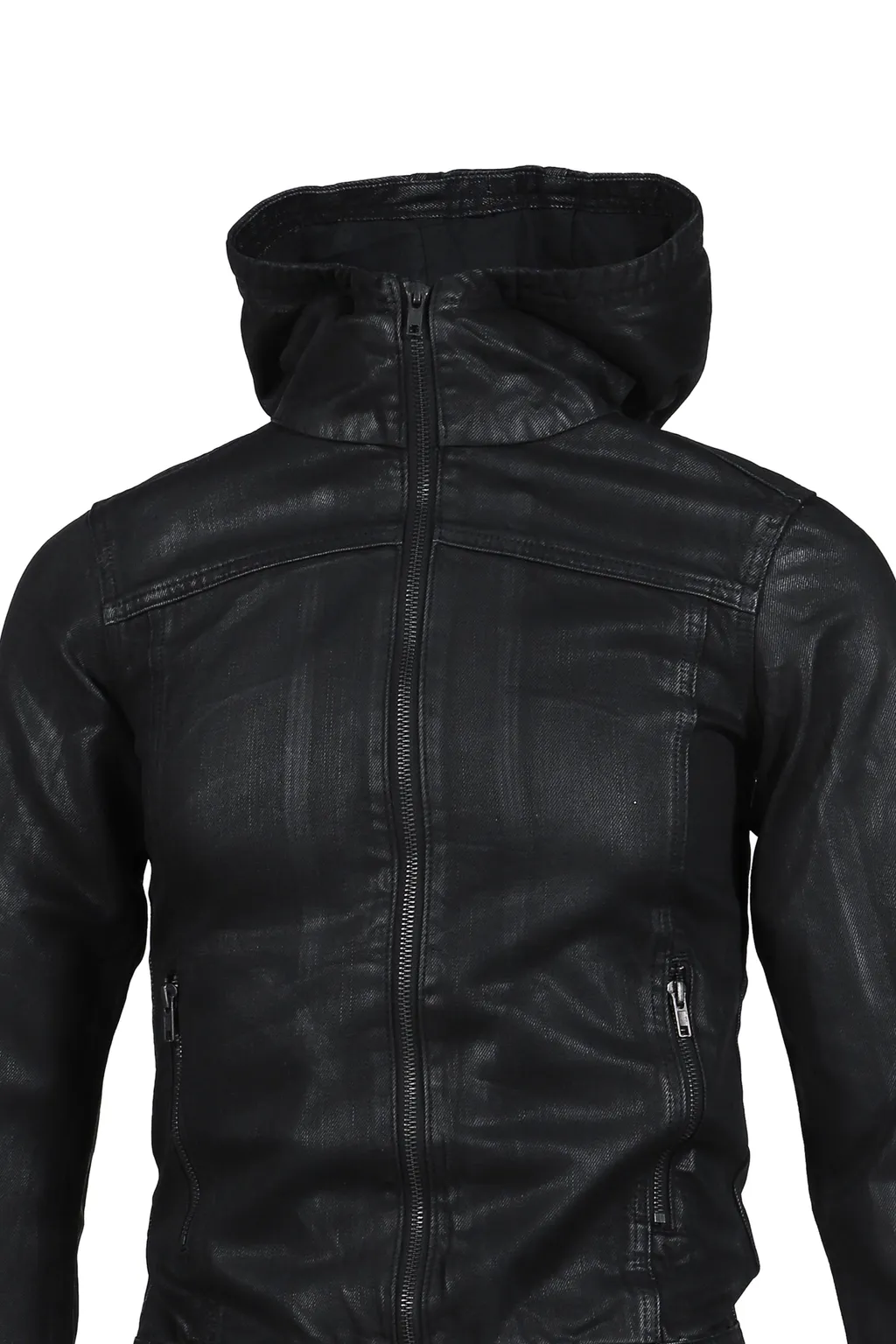 Coated Denim Hooded Jacket / Blk
