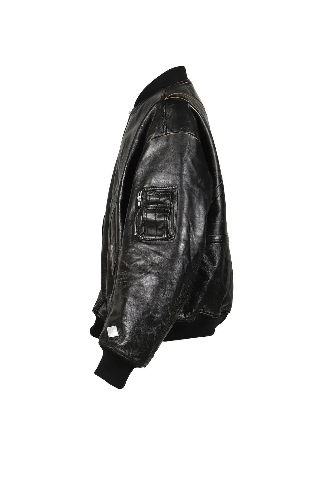 Distressed Leather Flight Jkt / Blk