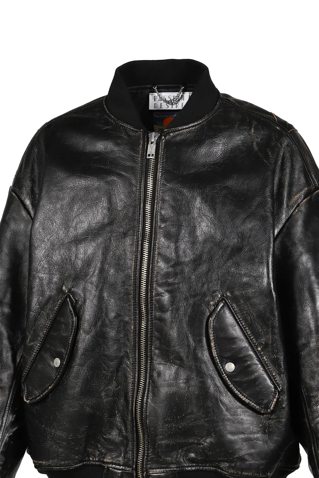 Distressed Leather Flight Jkt / Blk