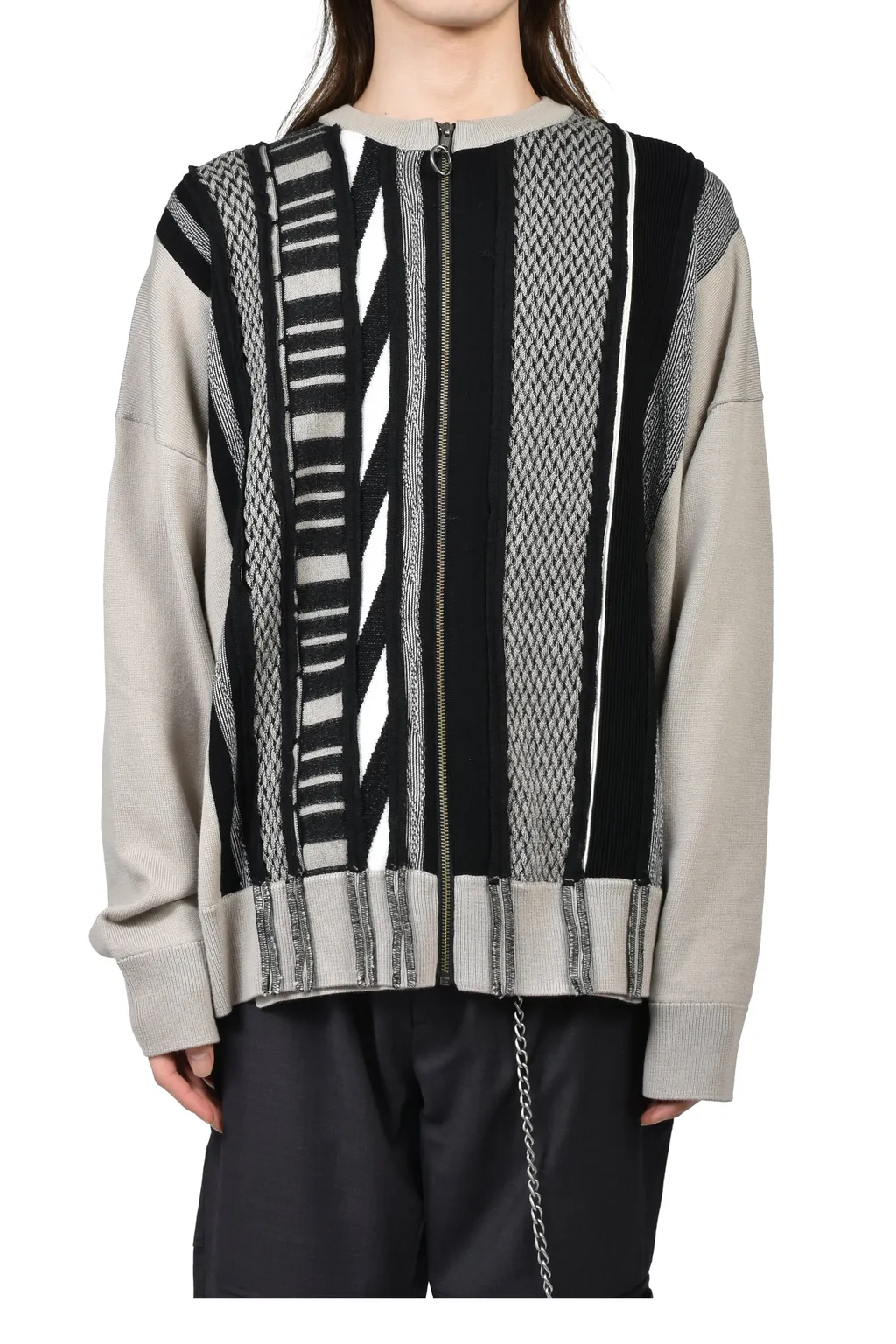 Multi Stripe Zip Up Crew / Bei Blk