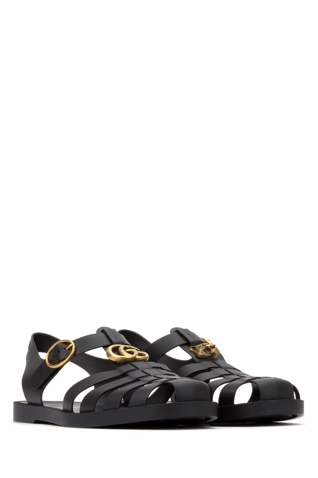 Gucci Gg Logo Plaque Buckle Straps Sandals