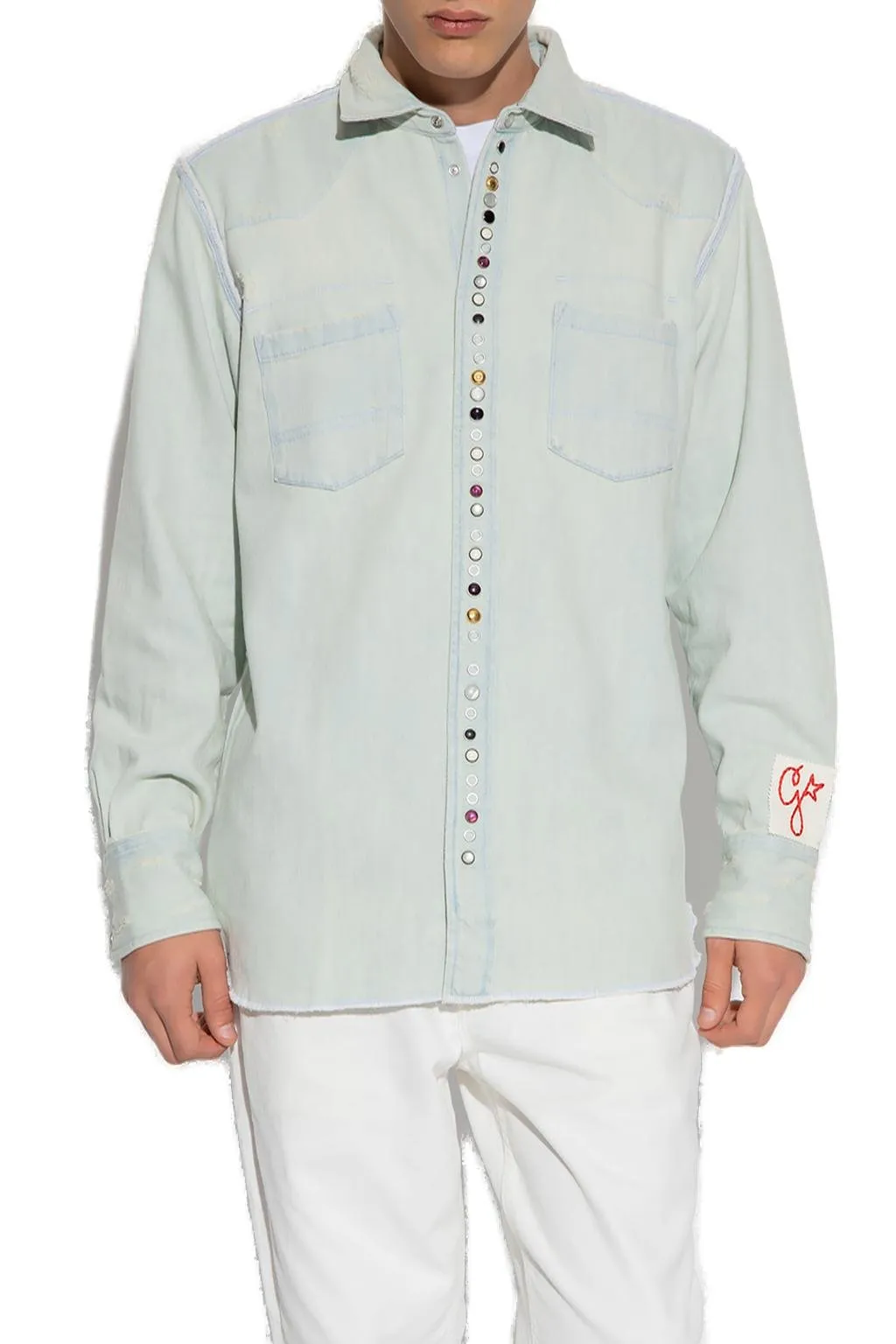 Golden Goose Deluxe Brand Logo-Patch Distressed Shirt