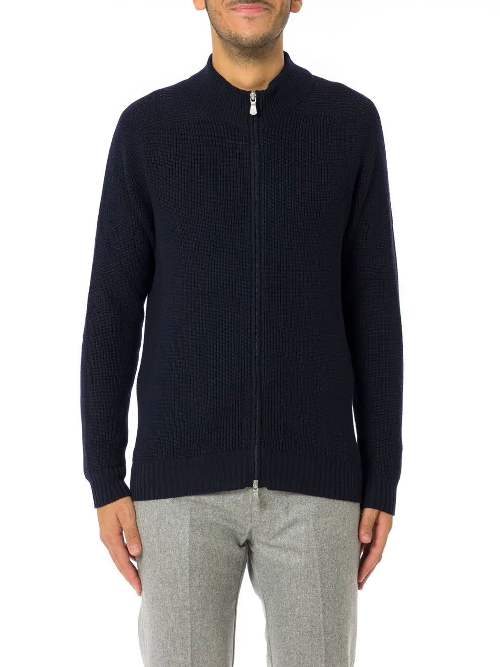 Gran Sasso Long-Sleeved Zip-Up Ribbed Cardigan