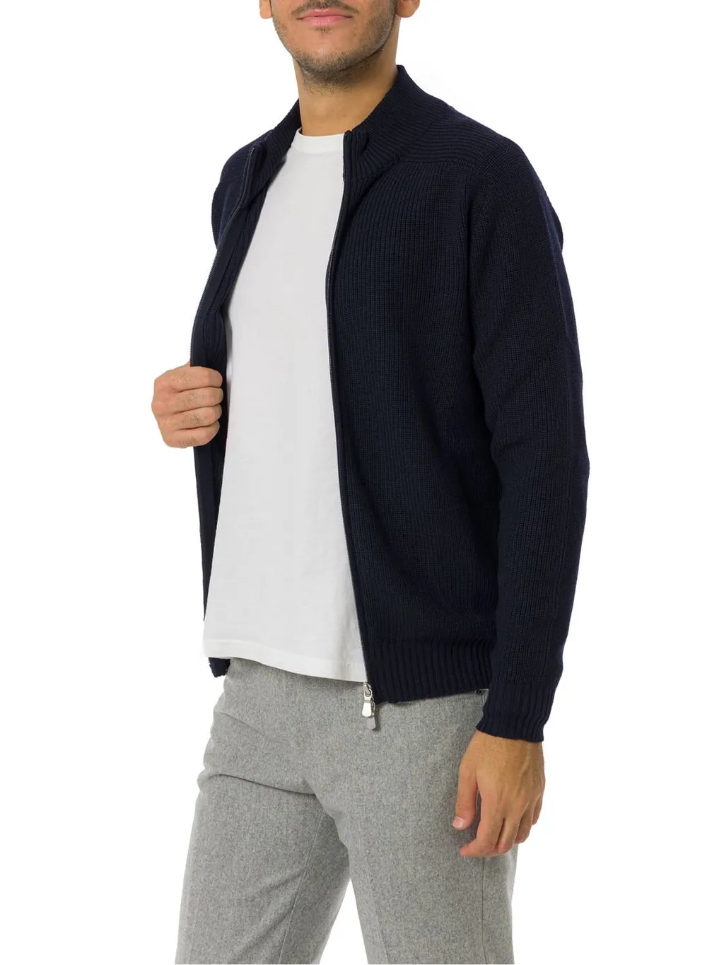 Gran Sasso Long-Sleeved Zip-Up Ribbed Cardigan