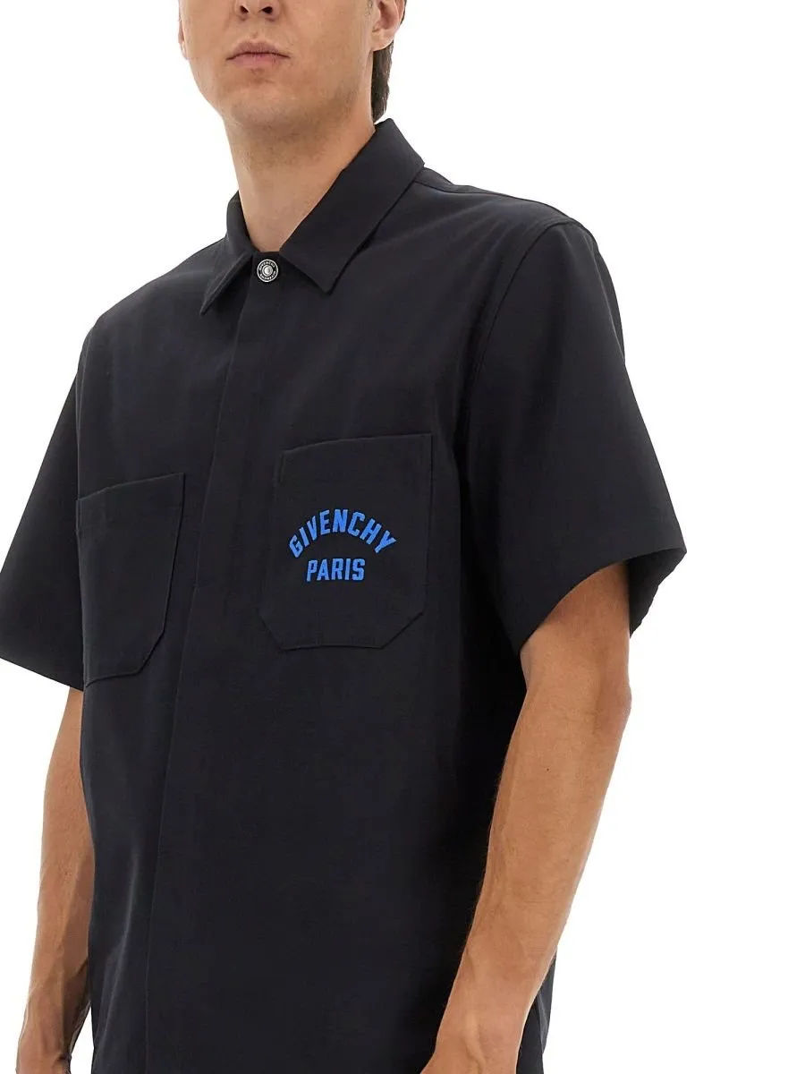 Givenchy Paris Signature Embroidered Short-Sleeved Shirt