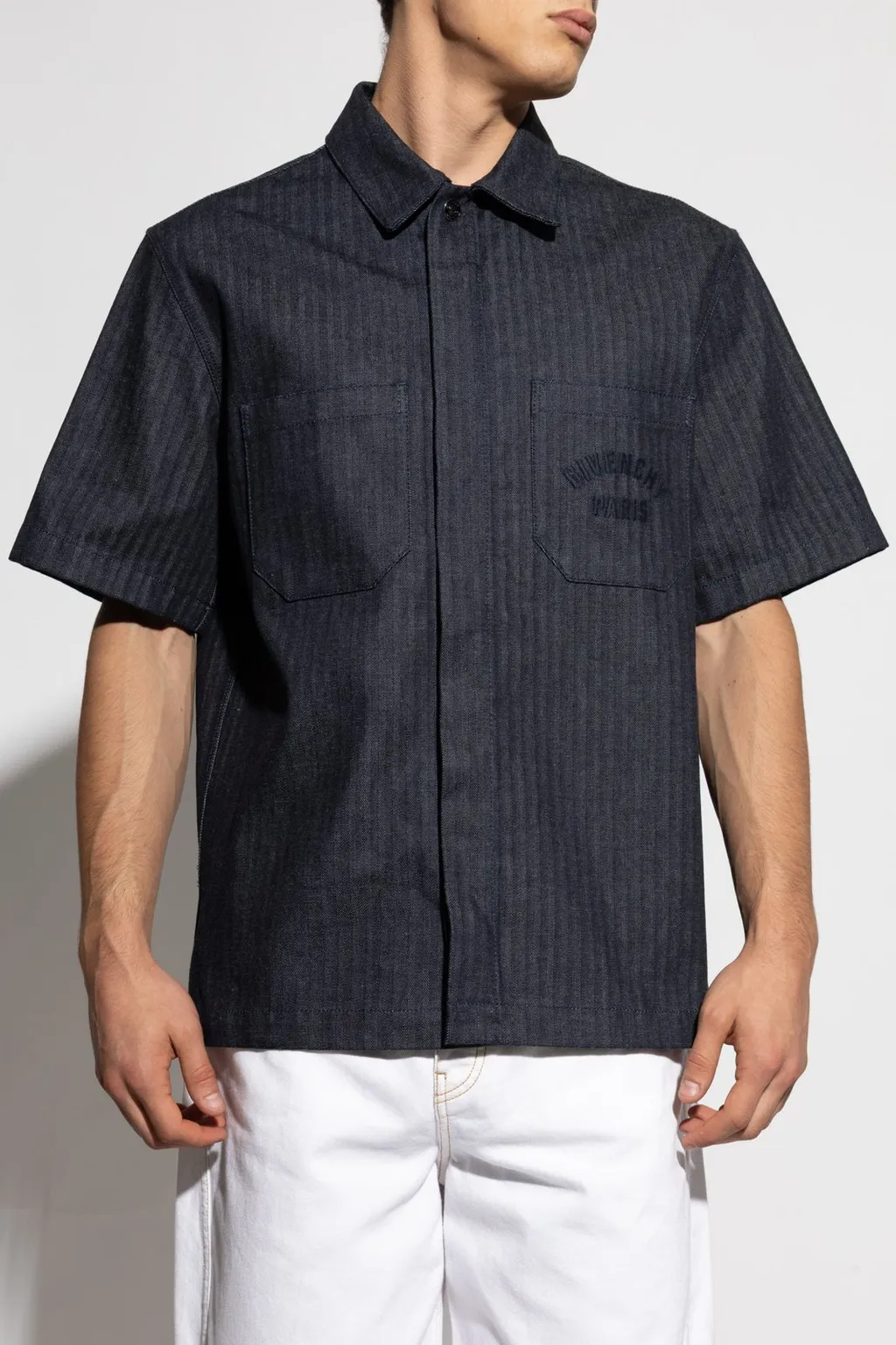 Givenchy Paris Logo Embroidered Denim Shirt
