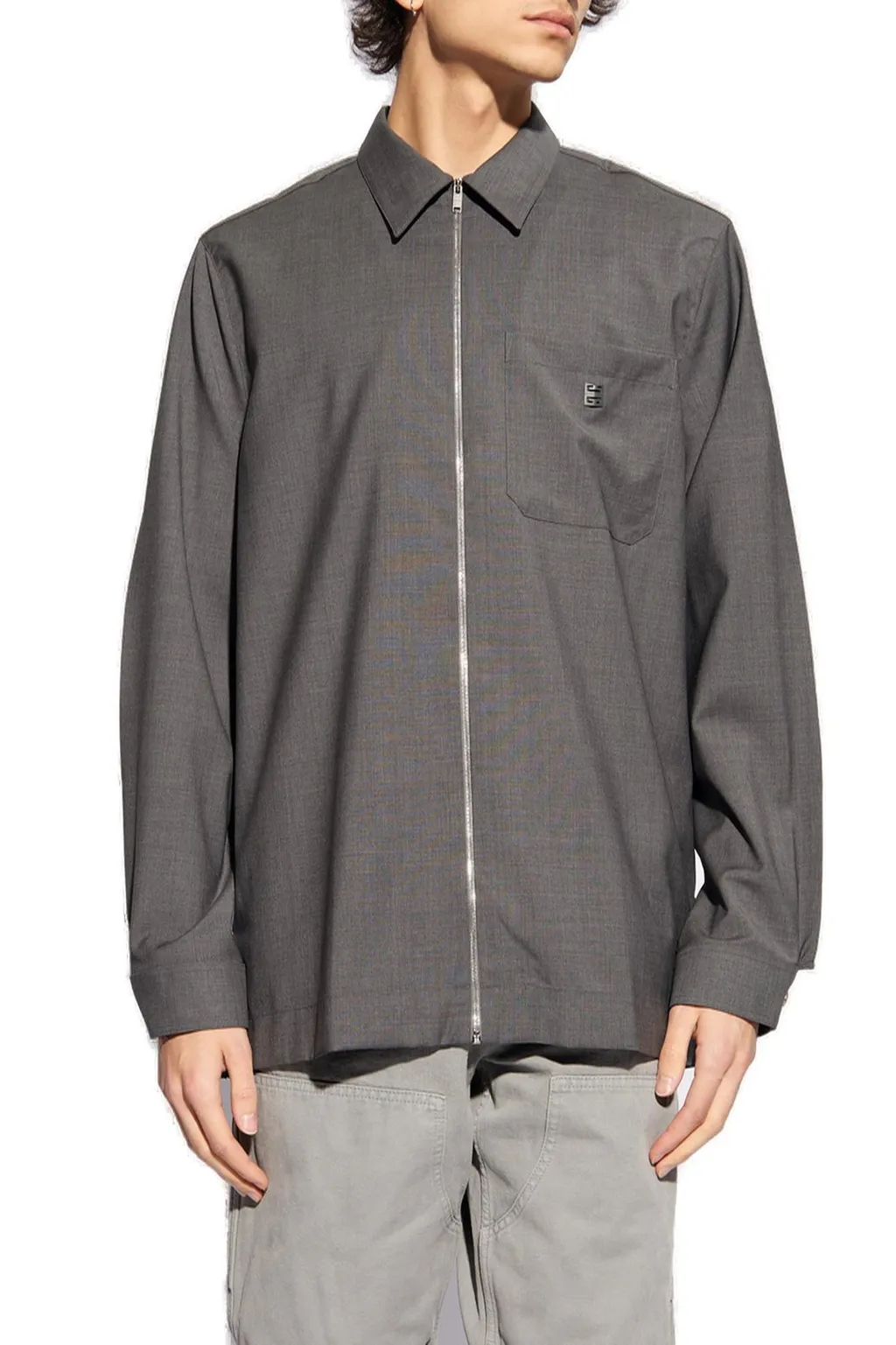 Givenchy Logo Plaque Zip-Up Shirt