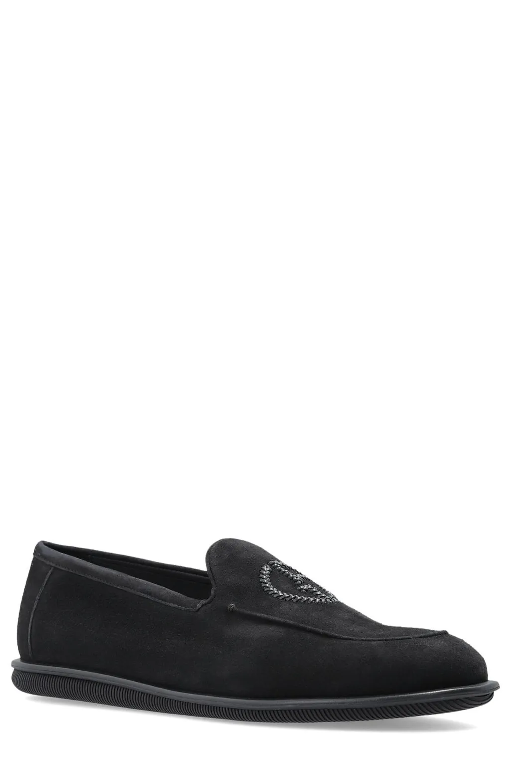 Giorgio Armani Logo Embroidered Slip-On Loafers